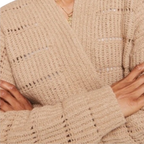 Spiritual Gangster Cassey Wool Blend Open Stitch Cardigan Tan Carmel Womens  NWT - Picture 5 of 16